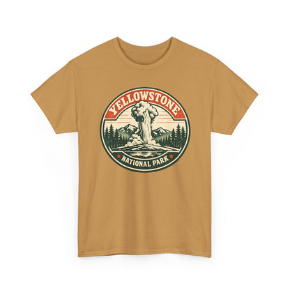 Yellowstone Park Badge Tee | Old Faithful Mountain Pine Trees Retro Circle Design
