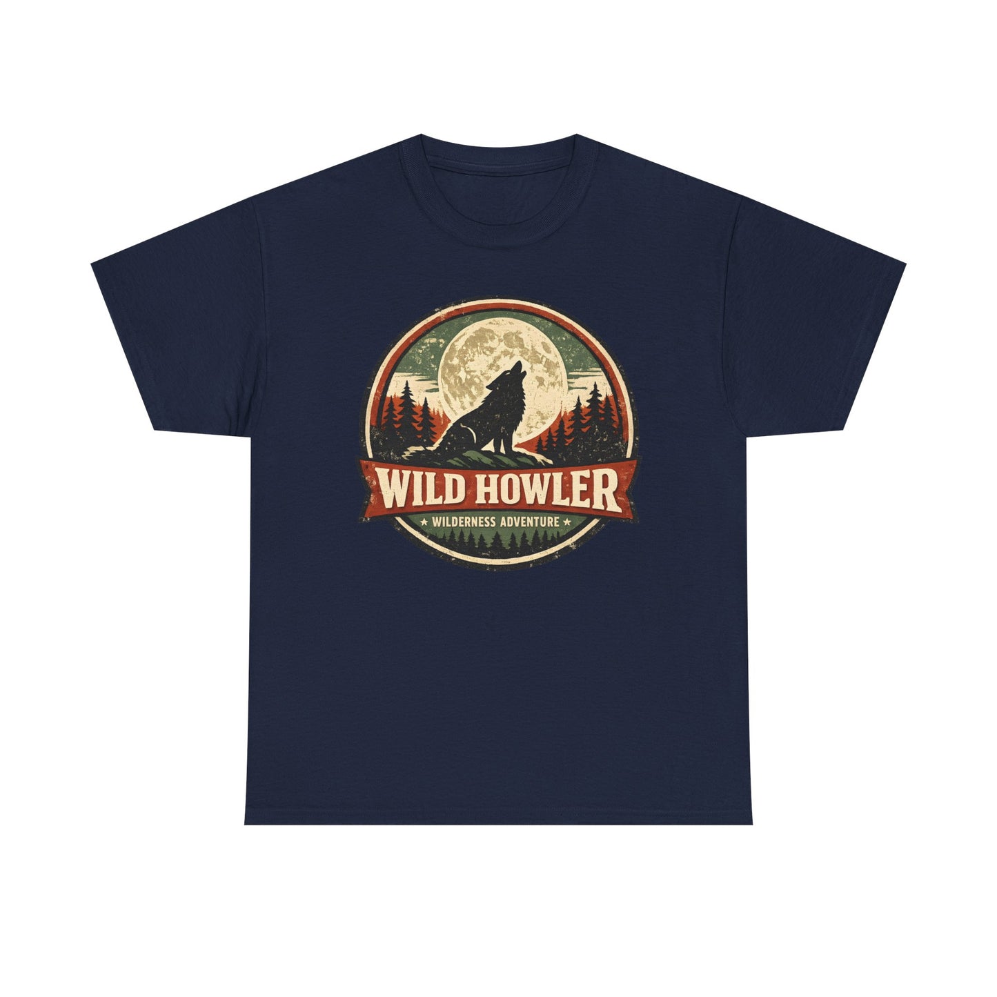 Howling Wolf Vintage Badge Tee | Full Moon Wilderness Shirt | Nature Lover Gift