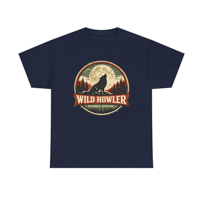 Howling Wolf Vintage Badge Tee | Full Moon Wilderness Shirt | Nature Lover Gift