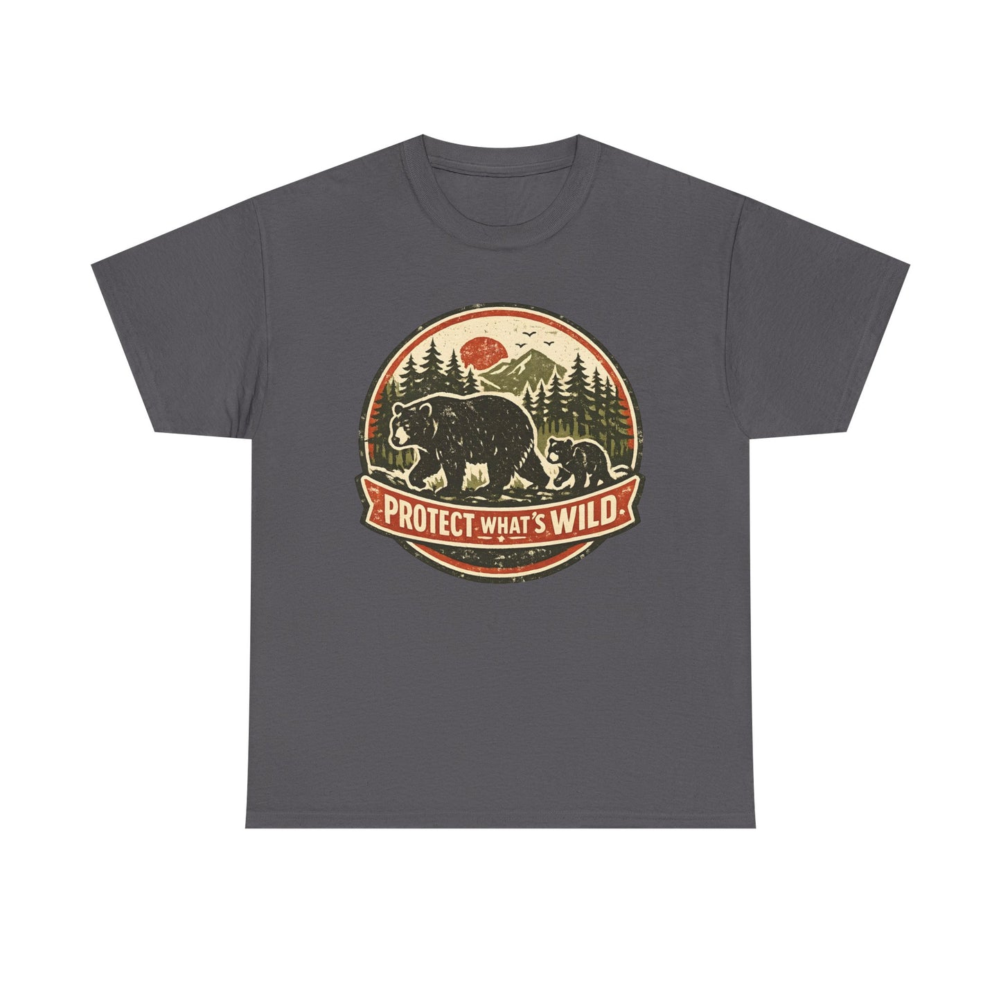 Bear and Cub Retro Badge Tee | Protect What's Wild | Wildlife Lover Gift | Unisex