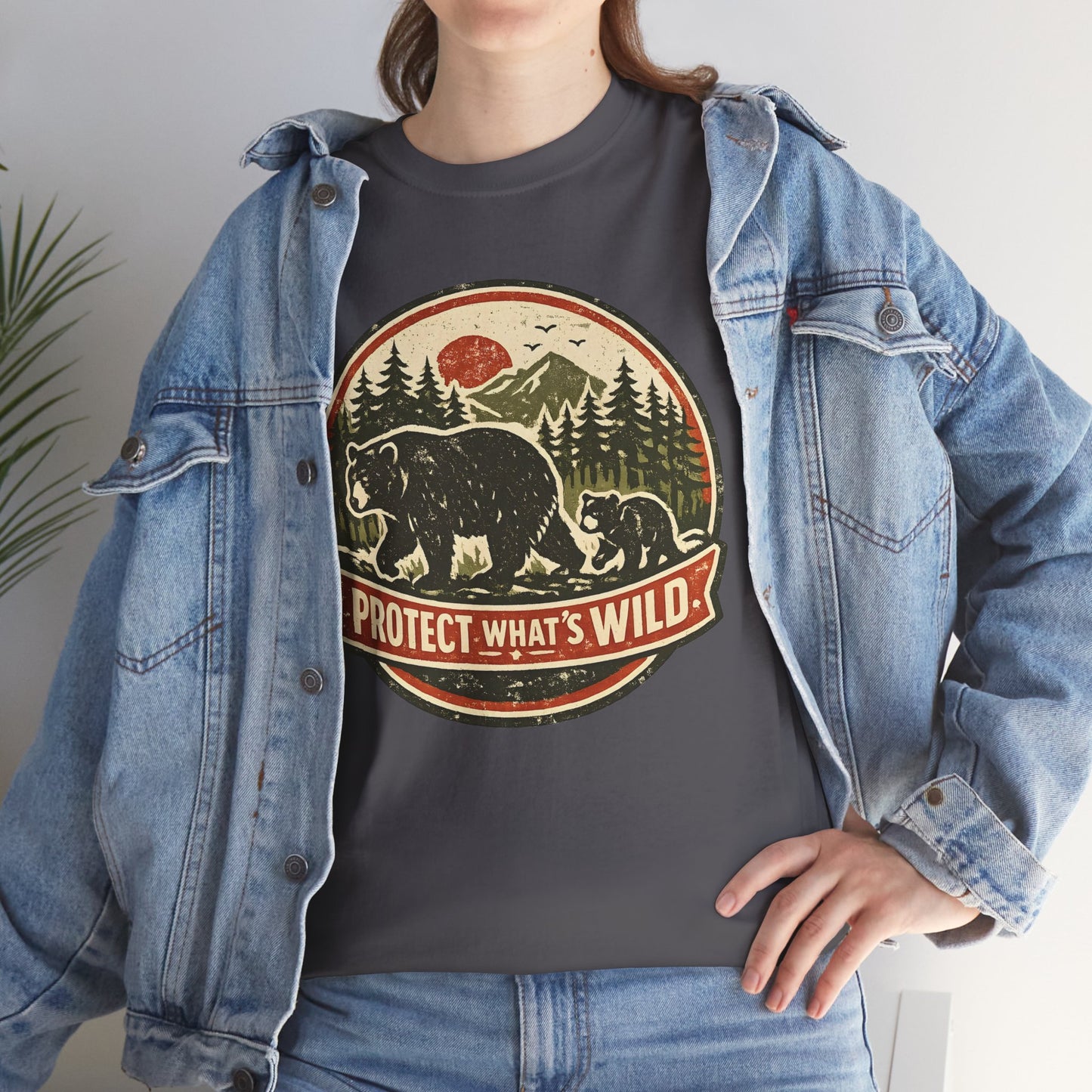Bear and Cub Retro Badge Tee | Protect What's Wild | Wildlife Lover Gift | Unisex