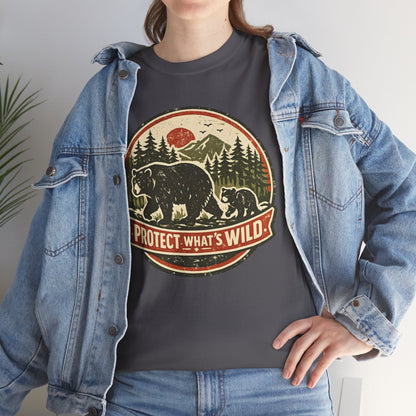 Bear and Cub Retro Badge Tee | Protect What's Wild | Wildlife Lover Gift | Unisex