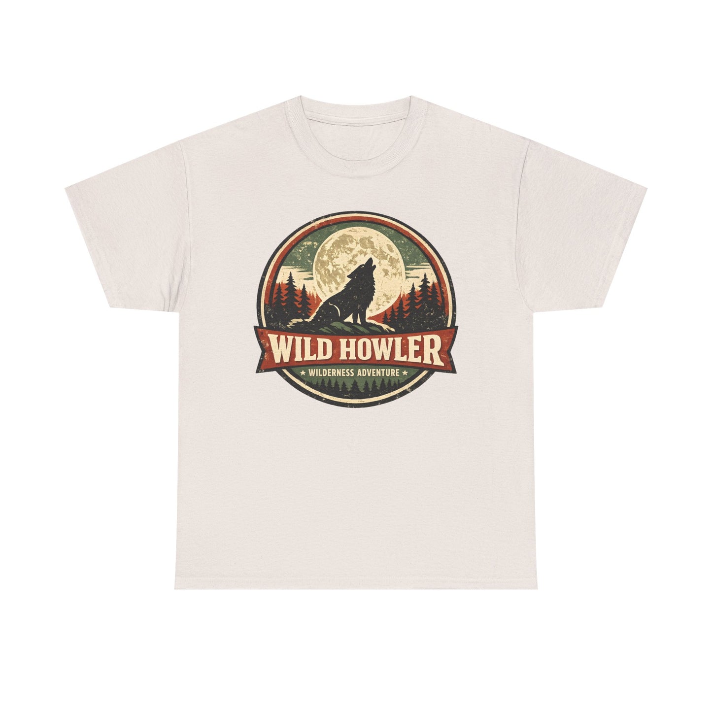 Howling Wolf Vintage Badge Tee | Full Moon Wilderness Shirt | Nature Lover Gift