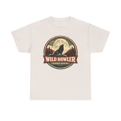 Howling Wolf Vintage Badge Tee | Full Moon Wilderness Shirt | Nature Lover Gift