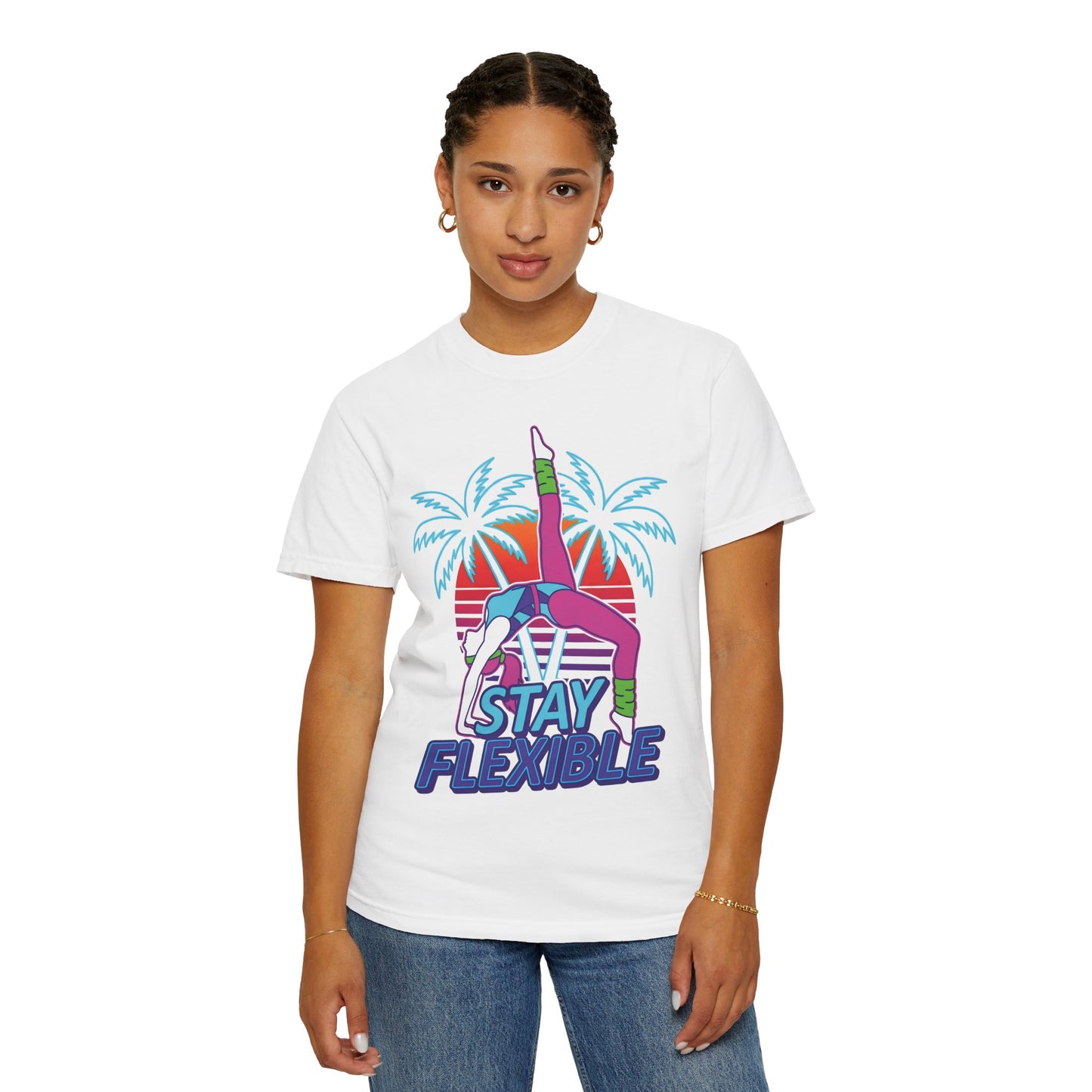 Stay Flexible Retro 80s Backbend Graphic Tee | Vintage Workout Shirt Women