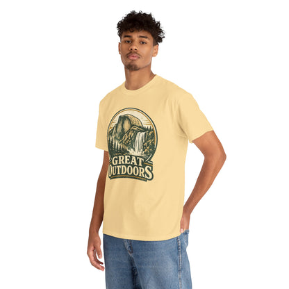 Great Outdoors Retro Badge Tee | Yosemite Half Dome Graphic Shirt | Camping Gift