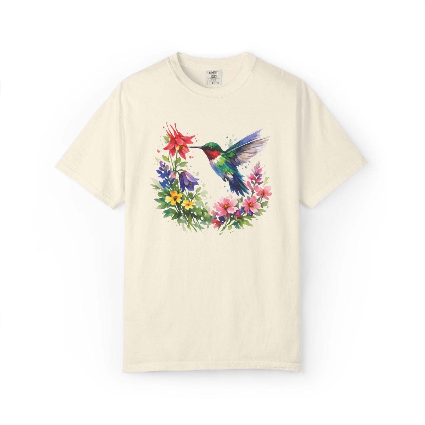 Hummingbird Wildflower Watercolor Tee | Jewel Tone Nature Shirt | Bird Watcher Gift