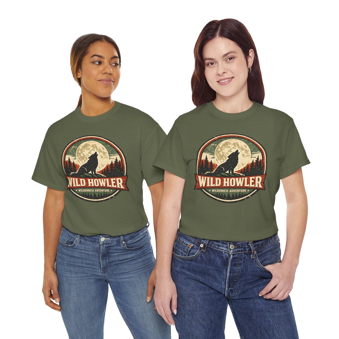 Howling Wolf Vintage Badge Tee | Full Moon Wilderness Shirt | Nature Lover Gift