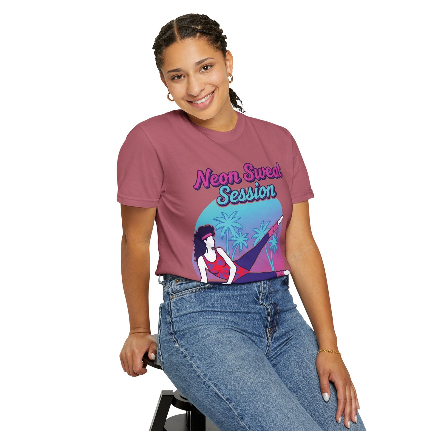 Neon Sweat Session Retro 80s Aerobics Graphic Tee | Vintage Workout Shirt