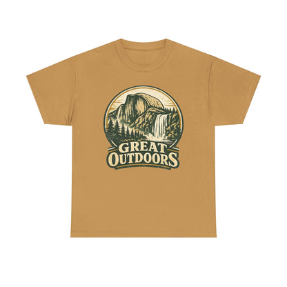 Great Outdoors Retro Badge Tee | Yosemite Half Dome Graphic Shirt | Camping Gift