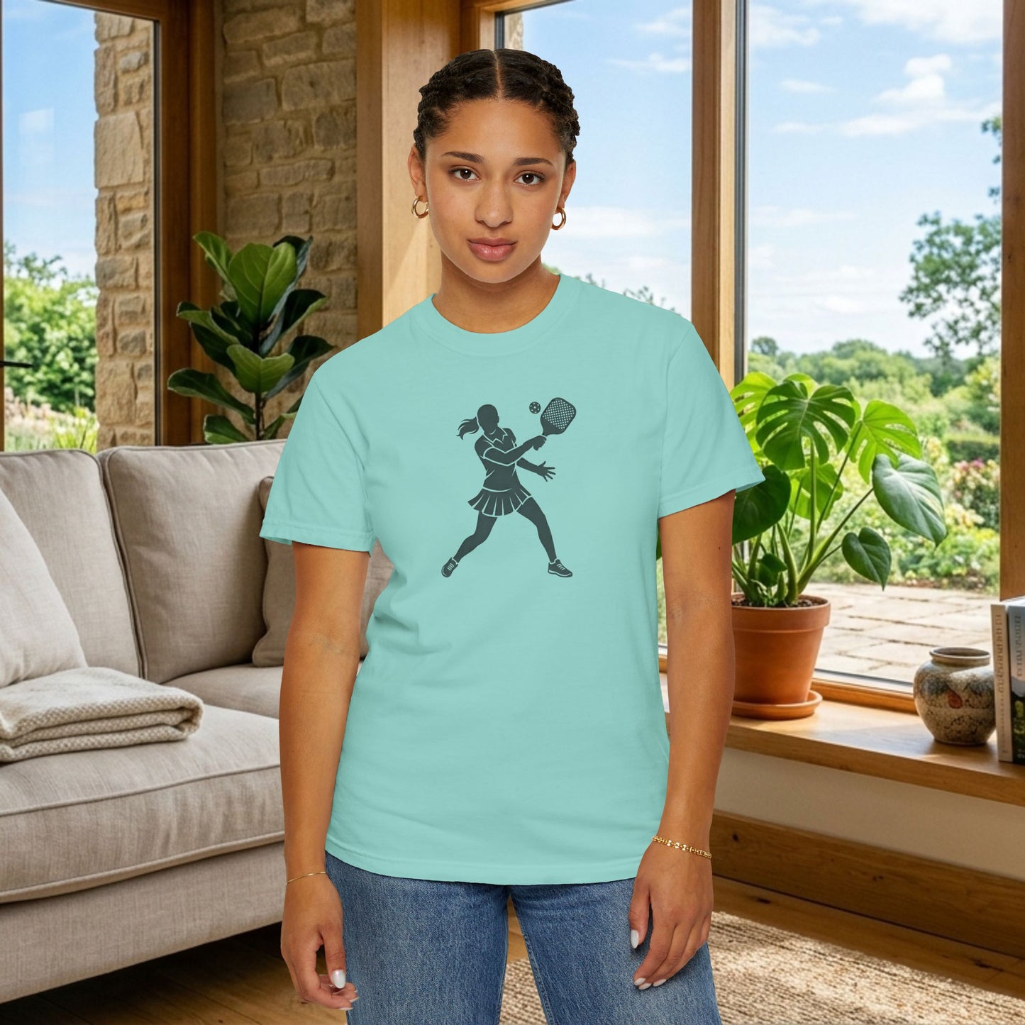 Pickleball Female Silhouette Icon Tee Minimalist Pickler Graphic Women T-Shirt