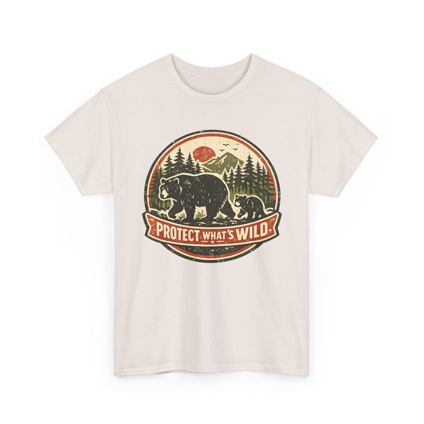 Bear and Cub Retro Badge Tee | Protect What's Wild | Wildlife Lover Gift | Unisex