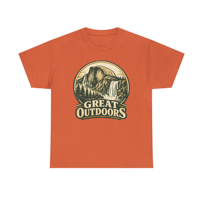 Great Outdoors Retro Badge Tee | Yosemite Half Dome Graphic Shirt | Camping Gift