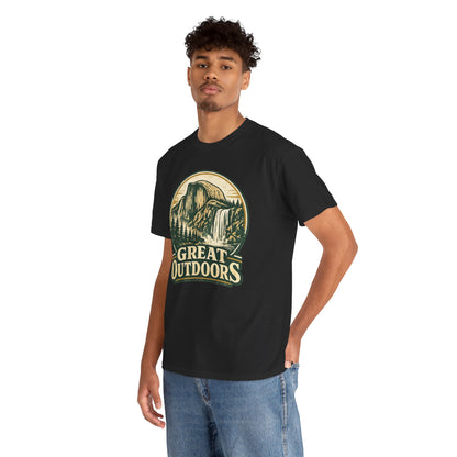 Great Outdoors Retro Badge Tee | Yosemite Half Dome Graphic Shirt | Camping Gift
