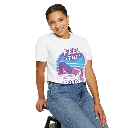 Feel the Burn Retro 80s Glute Thrust Pose Graphic Tee | Vintage Workout Shirt