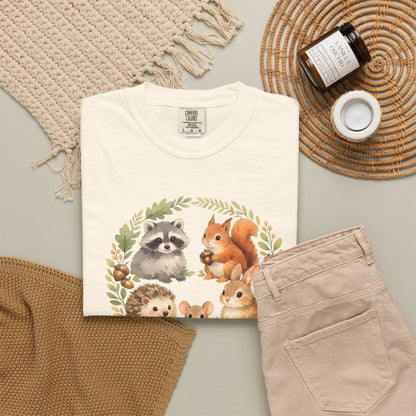 Woodland Animals Circle Watercolor Tee | Forest Creature Gift Shirt | Nature Lover