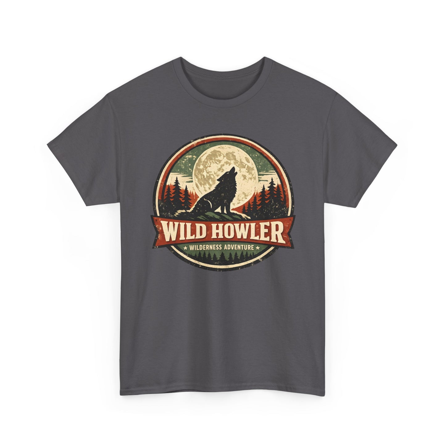 Howling Wolf Vintage Badge Tee | Full Moon Wilderness Shirt | Nature Lover Gift