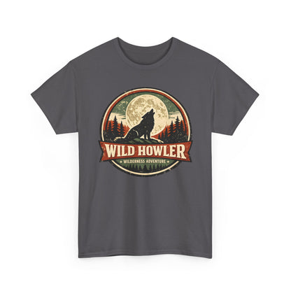 Howling Wolf Vintage Badge Tee | Full Moon Wilderness Shirt | Nature Lover Gift