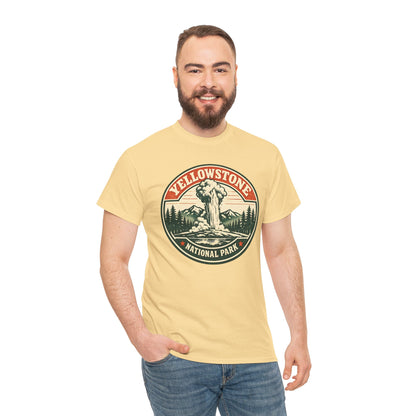 Yellowstone Park Badge Tee | Old Faithful Mountain Pine Trees Retro Circle Design