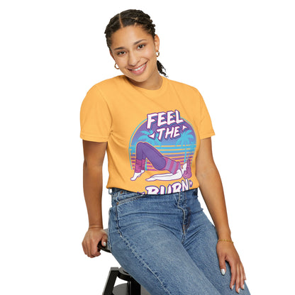 Feel the Burn Retro 80s Glute Thrust Pose Graphic Tee | Vintage Workout Shirt