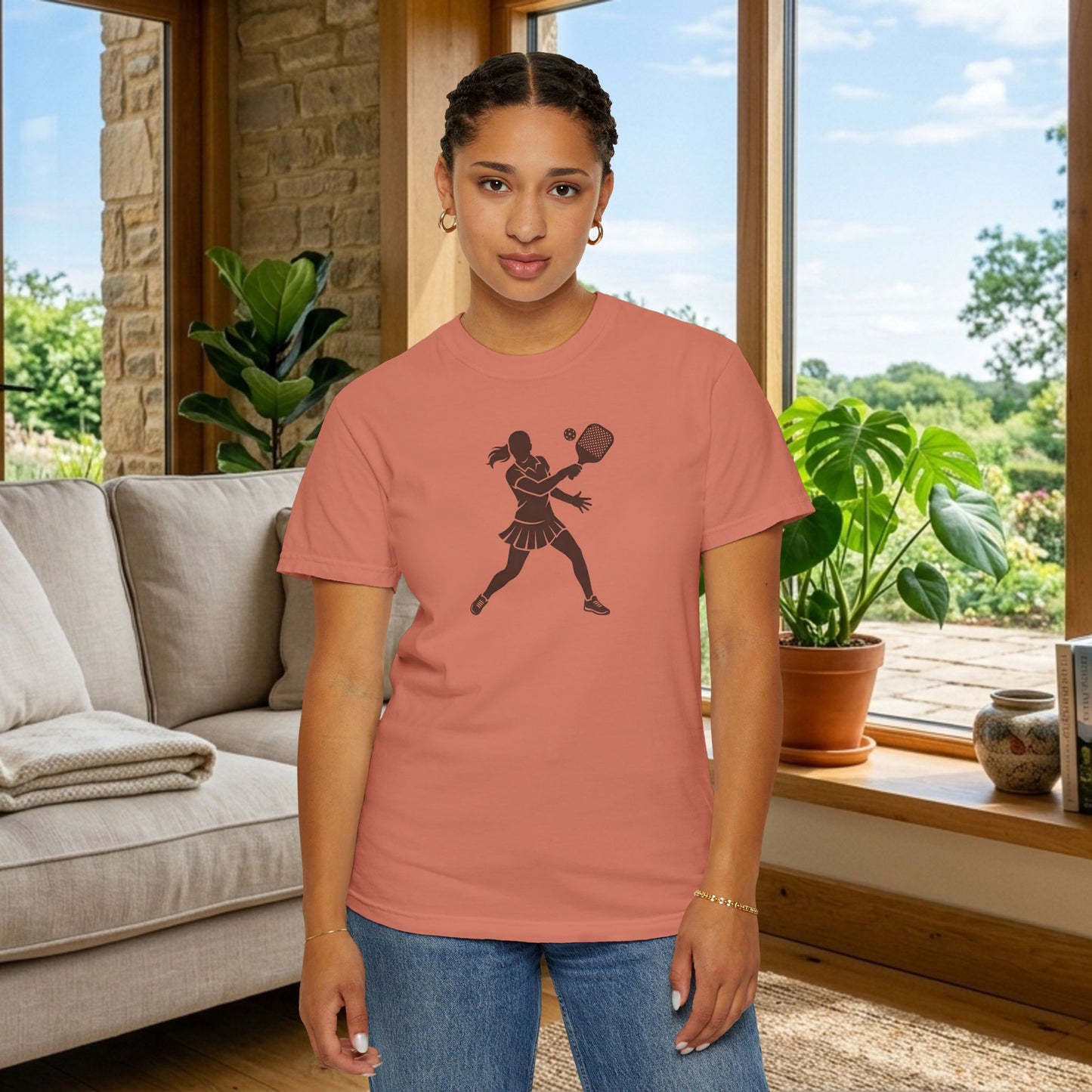 Pickleball Female Silhouette Icon Tee Minimalist Pickler Graphic Women T-Shirt