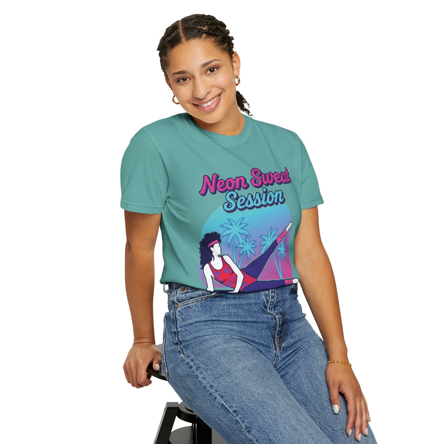 Neon Sweat Session Retro 80s Aerobics Graphic Tee | Vintage Workout Shirt