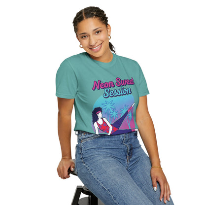 Neon Sweat Session Retro 80s Aerobics Graphic Tee | Vintage Workout Shirt
