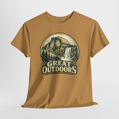 Great Outdoors Retro Badge Tee | Yosemite Half Dome Graphic Shirt | Camping Gift