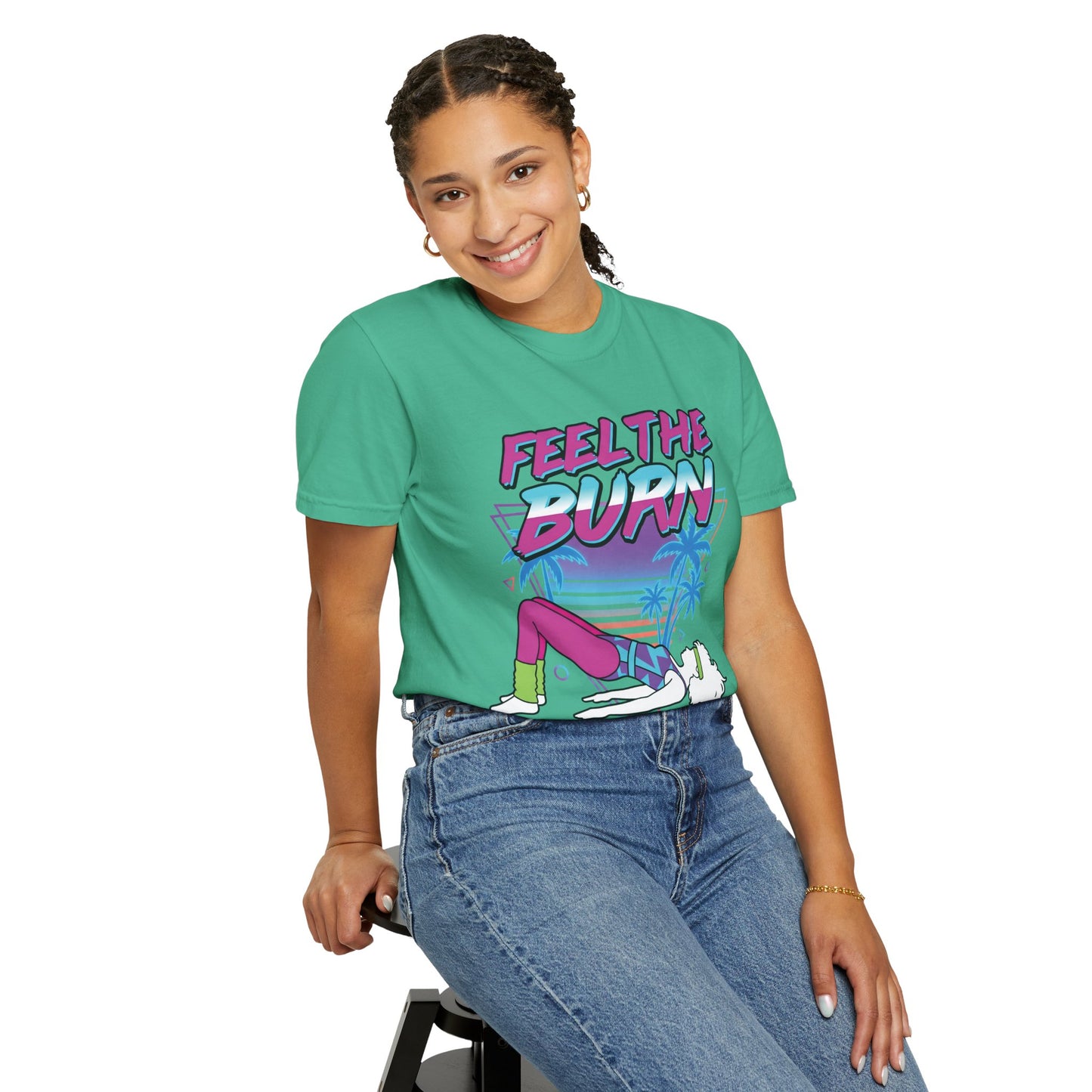 Feel the Burn Neon 80s Aerobics Graphic Tee | Retro Workout Shirt Women