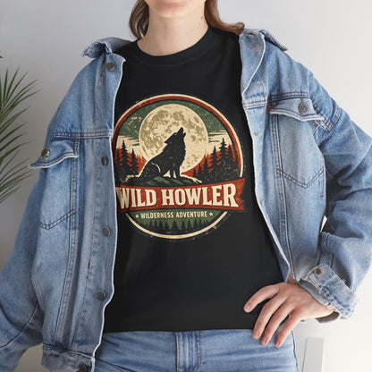 Howling Wolf Vintage Badge Tee | Full Moon Wilderness Shirt | Nature Lover Gift