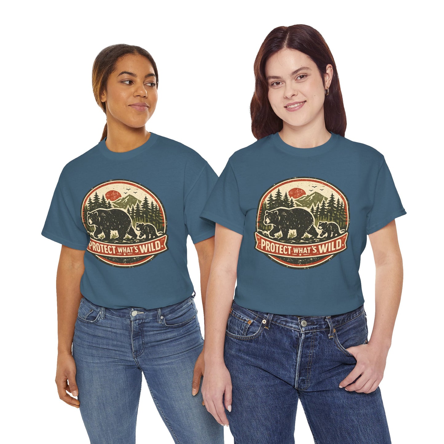 Bear and Cub Retro Badge Tee | Protect What's Wild | Wildlife Lover Gift | Unisex