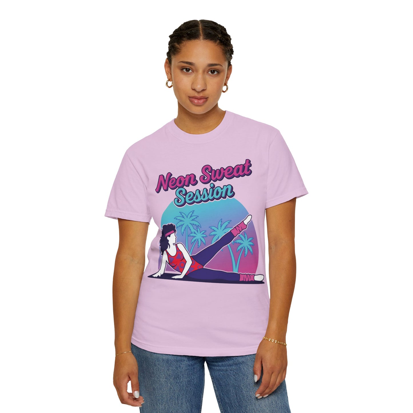 Neon Sweat Session Retro 80s Aerobics Graphic Tee | Vintage Workout Shirt