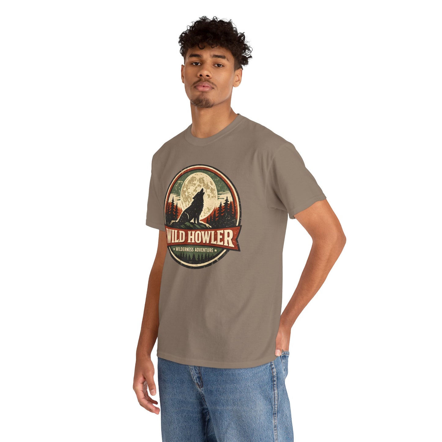 Howling Wolf Vintage Badge Tee | Full Moon Wilderness Shirt | Nature Lover Gift