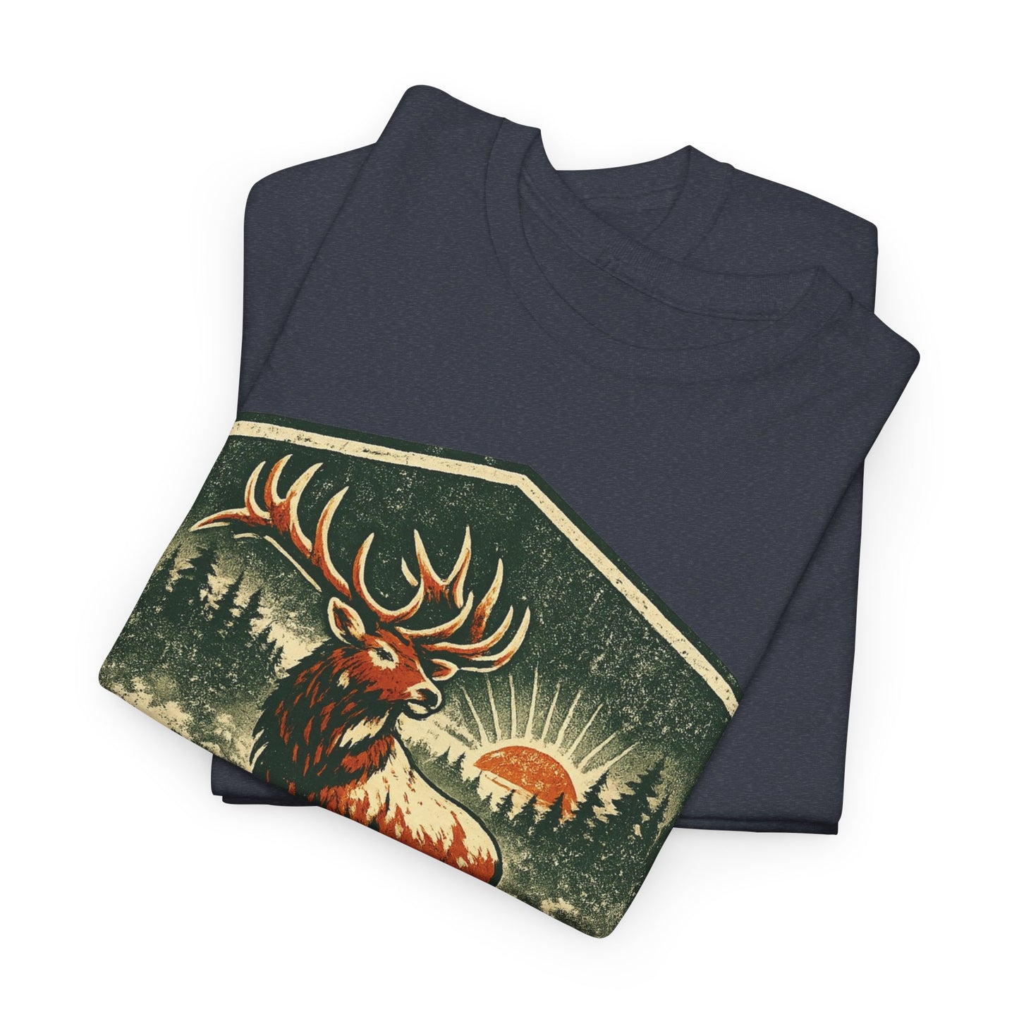Elk At Dawn Vintage Badge Tee | Seek Adventure Graphic Shirt | Outdoor Nature Gift