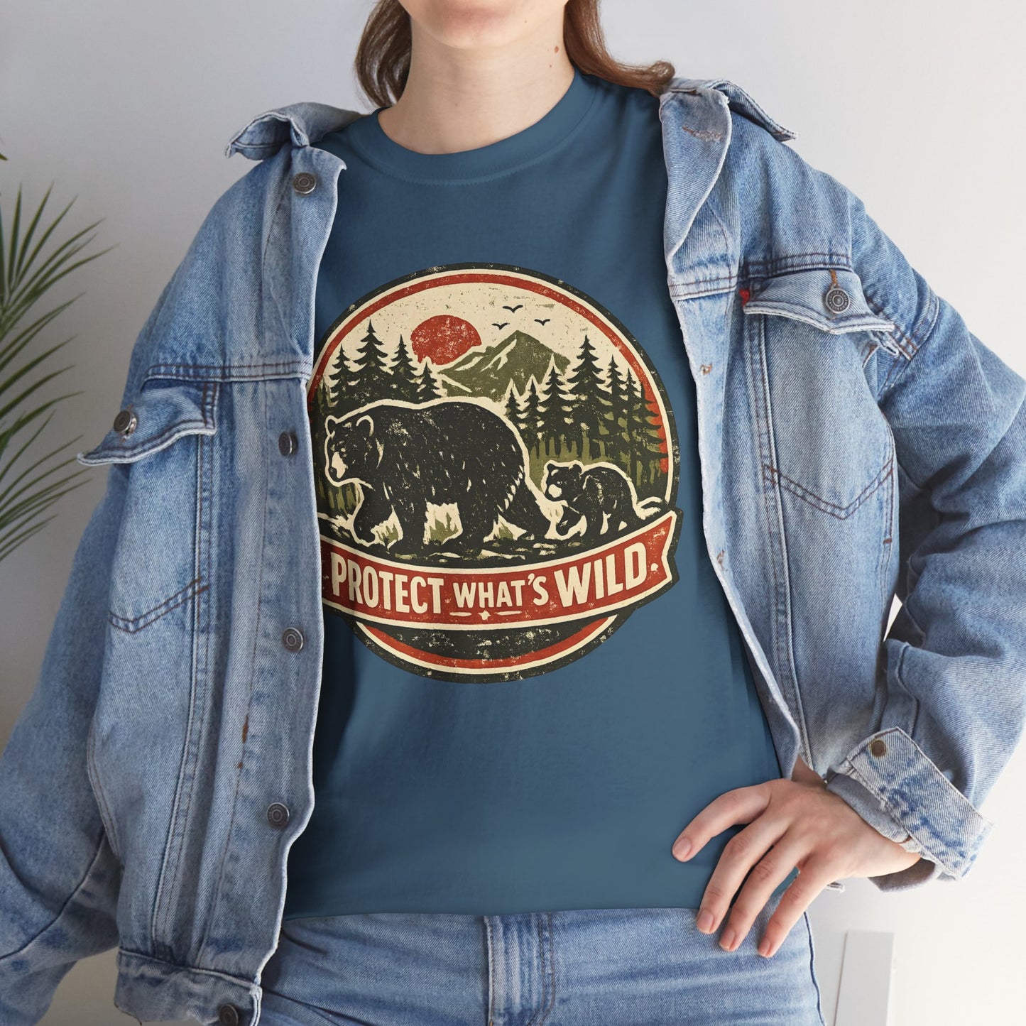 Bear and Cub Retro Badge Tee | Protect What's Wild | Wildlife Lover Gift | Unisex