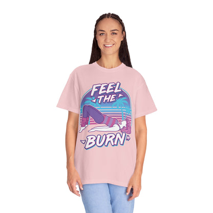 Feel the Burn Retro 80s Glute Thrust Pose Graphic Tee | Vintage Workout Shirt