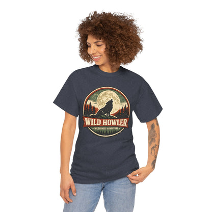 Howling Wolf Vintage Badge Tee | Full Moon Wilderness Shirt | Nature Lover Gift
