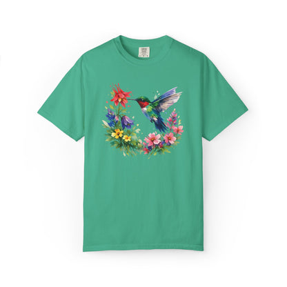 Hummingbird Wildflower Watercolor Tee | Jewel Tone Nature Shirt | Bird Watcher Gift