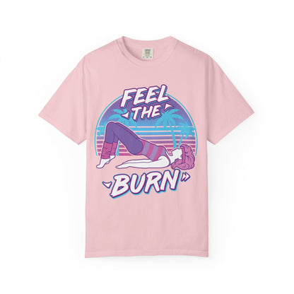 Feel the Burn Retro 80s Glute Thrust Pose Graphic Tee | Vintage Workout Shirt
