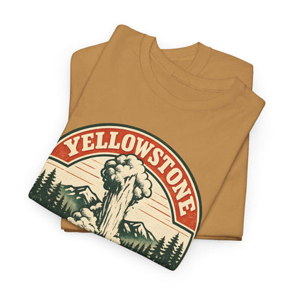 Yellowstone Park Badge Tee | Old Faithful Mountain Pine Trees Retro Circle Design