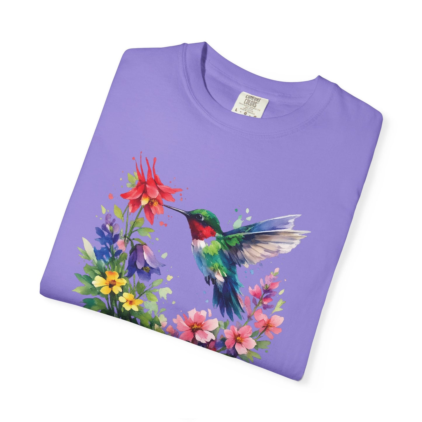 Hummingbird Wildflower Watercolor Tee | Jewel Tone Nature Shirt | Bird Watcher Gift
