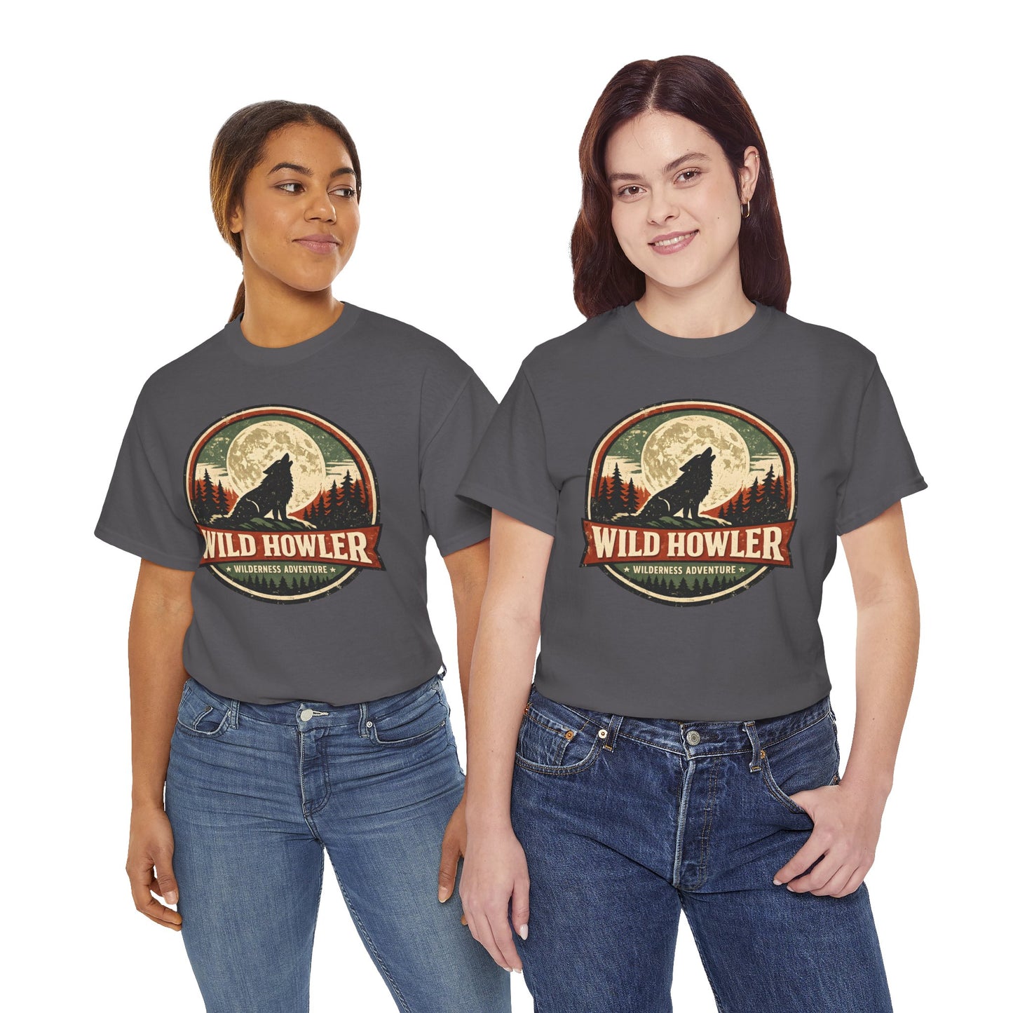 Howling Wolf Vintage Badge Tee | Full Moon Wilderness Shirt | Nature Lover Gift