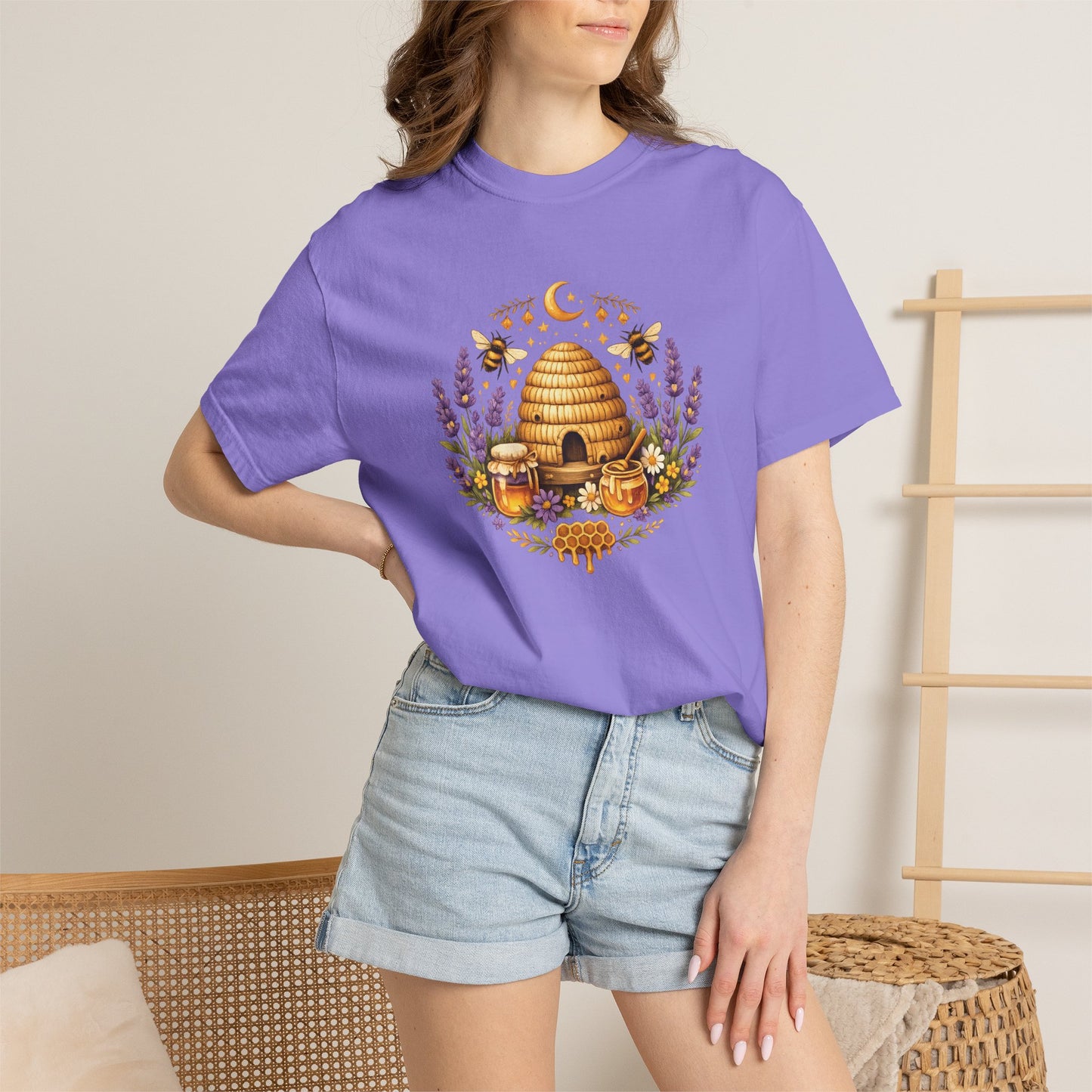 Beehive Honey and Lavender Tee | Vintage Nature Art Shirt | Botanical Garden Gift