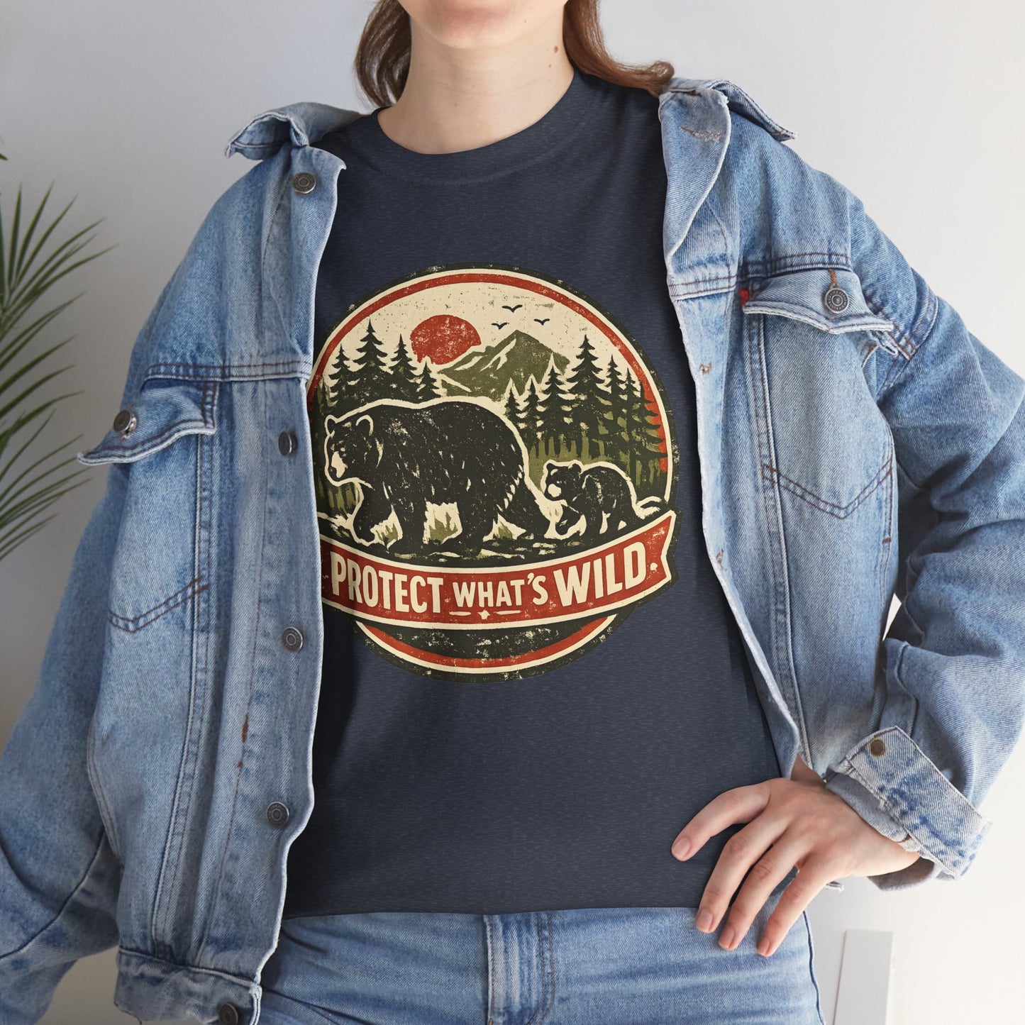 Bear and Cub Retro Badge Tee | Protect What's Wild | Wildlife Lover Gift | Unisex