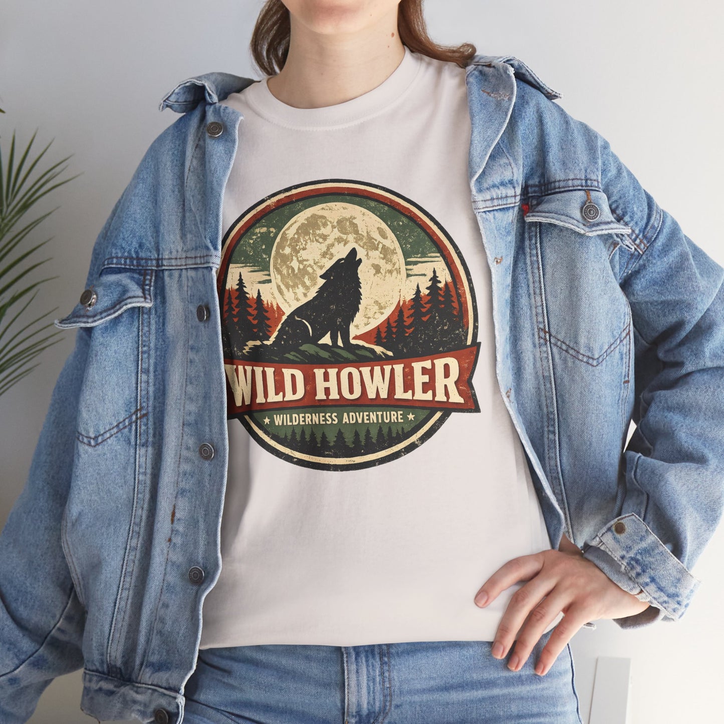 Howling Wolf Vintage Badge Tee | Full Moon Wilderness Shirt | Nature Lover Gift