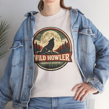 Howling Wolf Vintage Badge Tee | Full Moon Wilderness Shirt | Nature Lover Gift