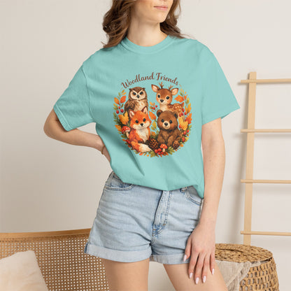 Woodland Friends Badge Watercolor Tee | Fox Bear Deer Owl Shirt | Nature Lover Gift