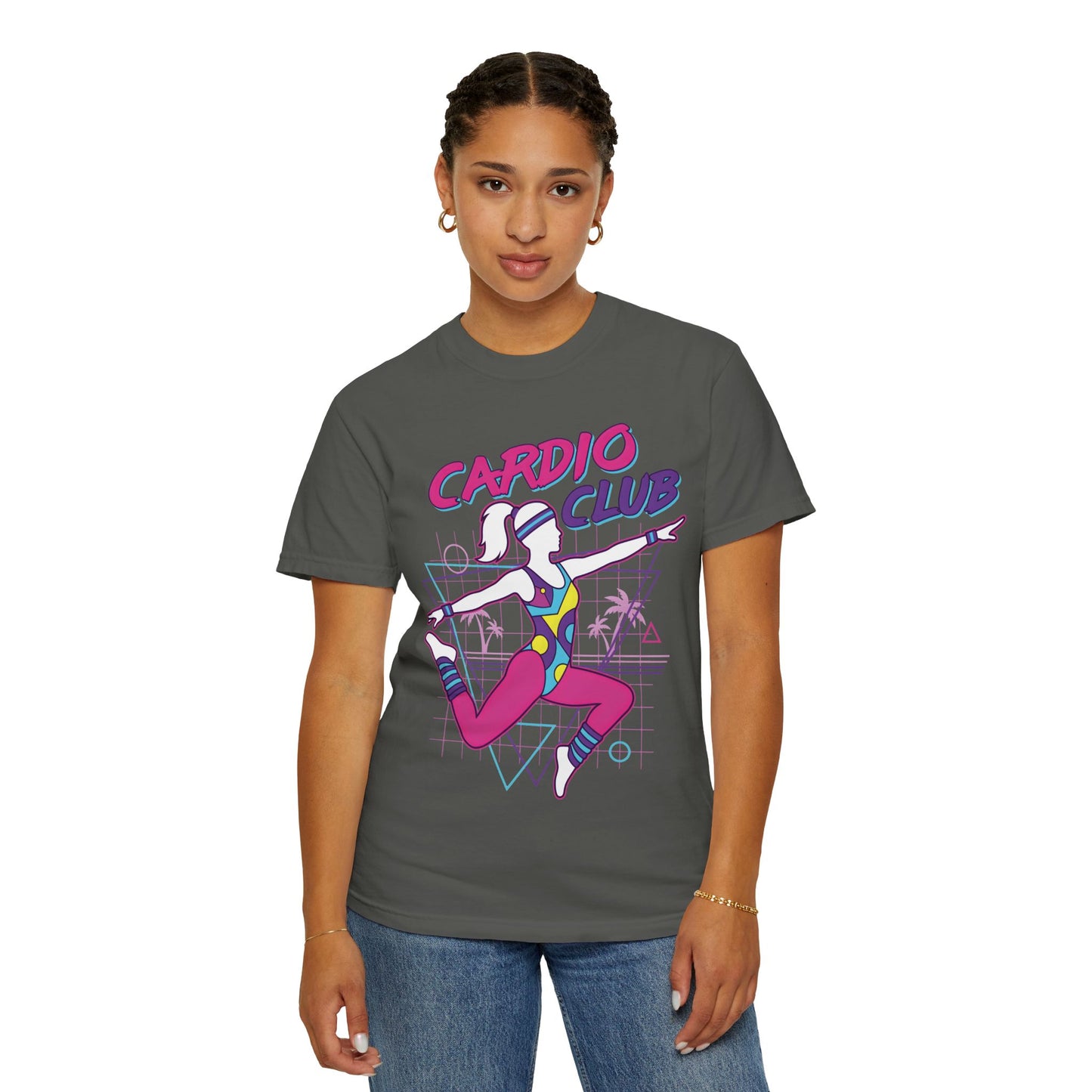 Cardio Club Retro 80s Grid Aerobics Graphic Tee | Vintage Gym Shirt Women