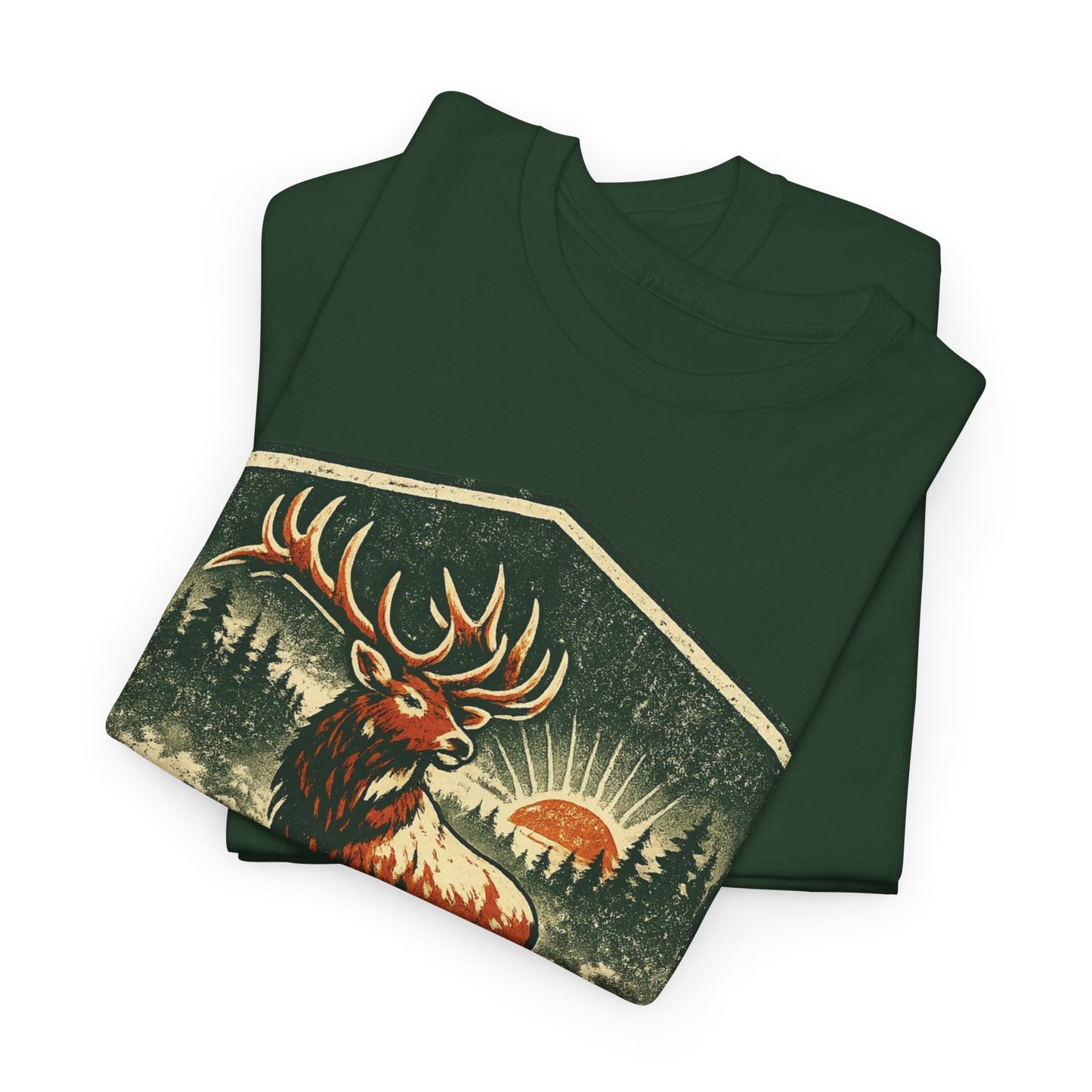 Elk At Dawn Vintage Badge Tee | Seek Adventure Graphic Shirt | Outdoor Nature Gift