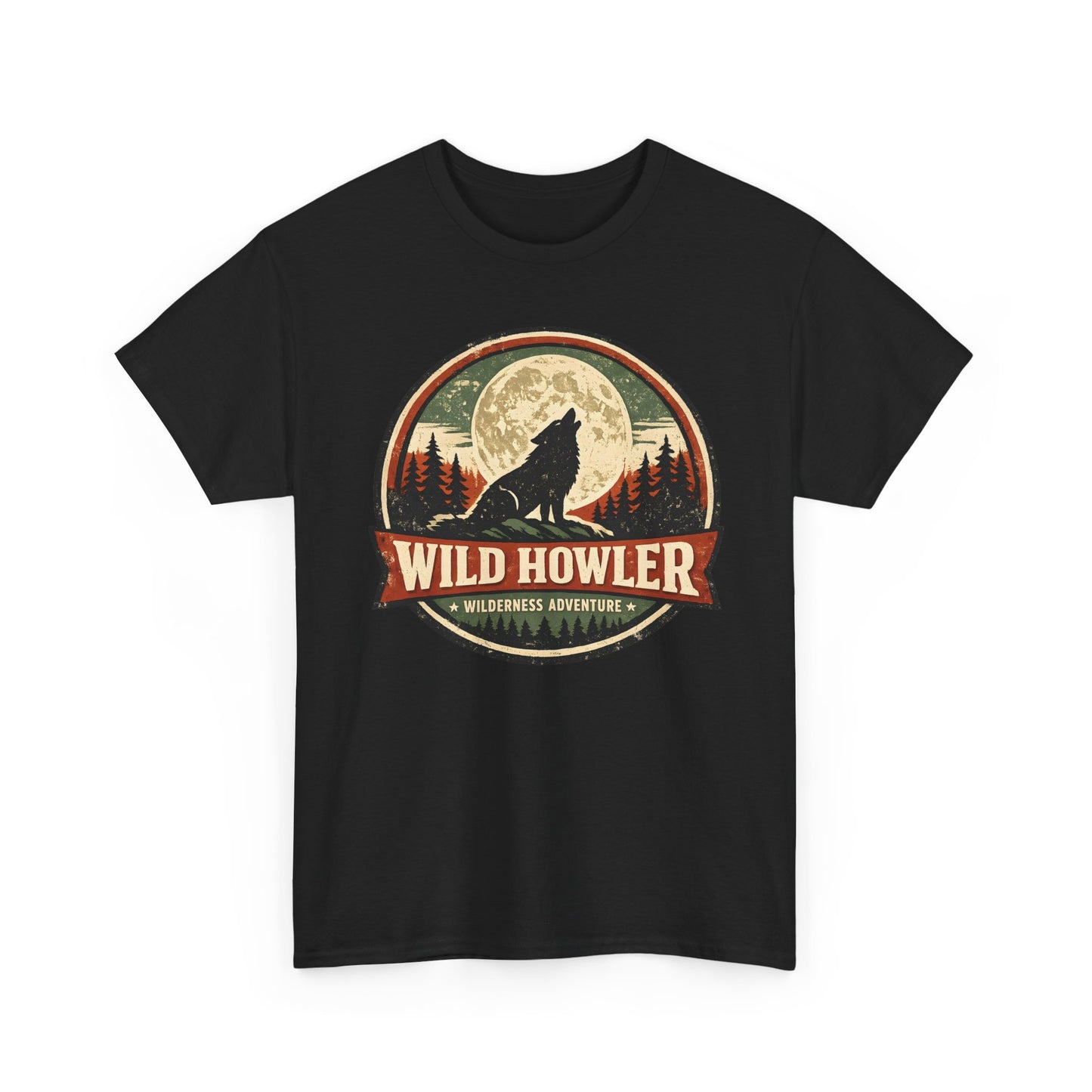 Howling Wolf Vintage Badge Tee | Full Moon Wilderness Shirt | Nature Lover Gift